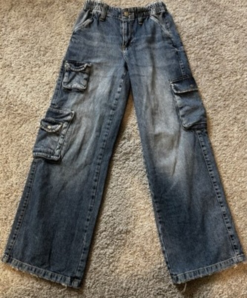 BDG Urban Outfitters Blue Cargo Denim Jeans Relaxed Fit Elastic Waist